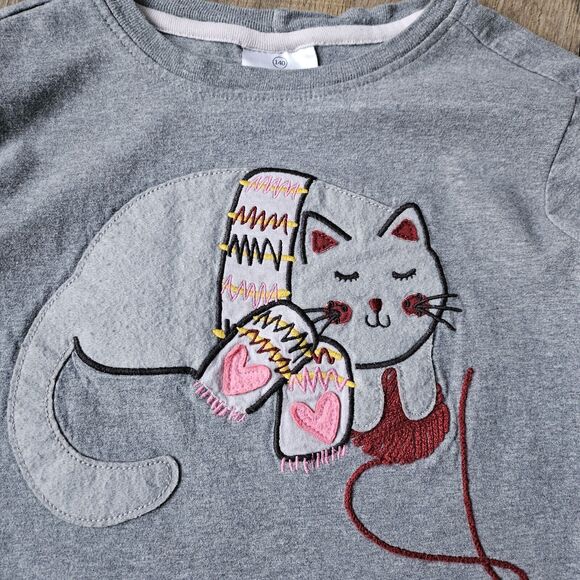 HANNA ANDERSSON Long Sleeved Applique Embellish Top Lot Sz 140 9-10 Cat & Bear - Picture 4 of 9